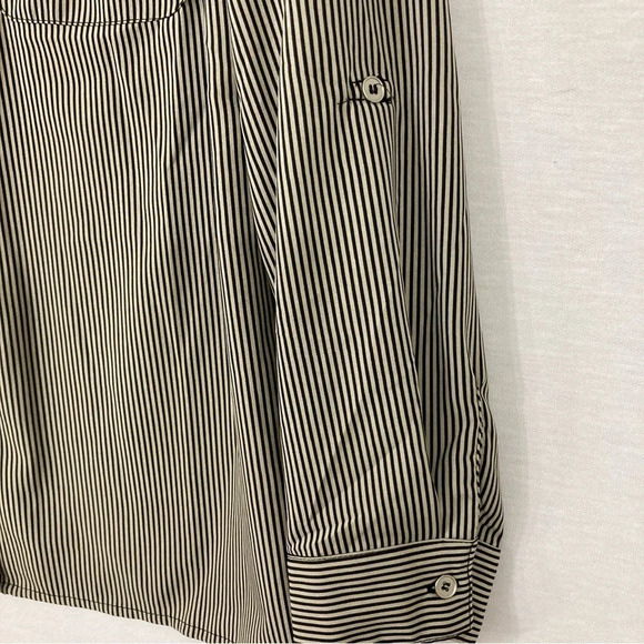 New Notations Black Tan Striped Office Career Long Sleeve Button Down Large - Picture 5 of 12